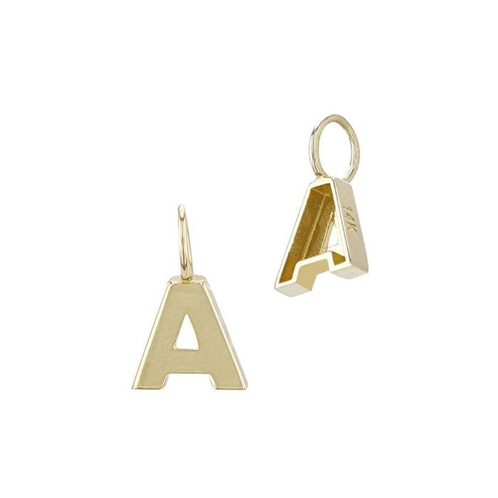 14ky 6mm letter a thick block style letter charm