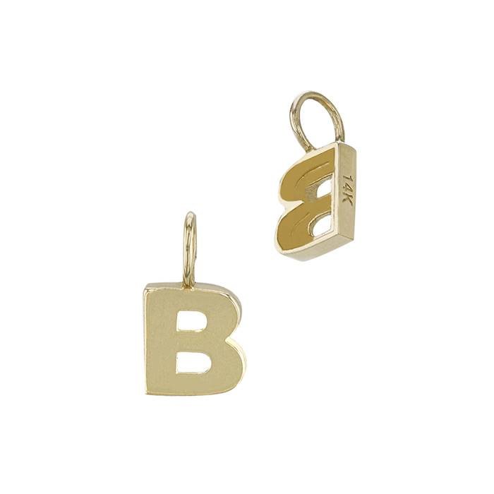 14ky 6mm letter b thick block style letter charm