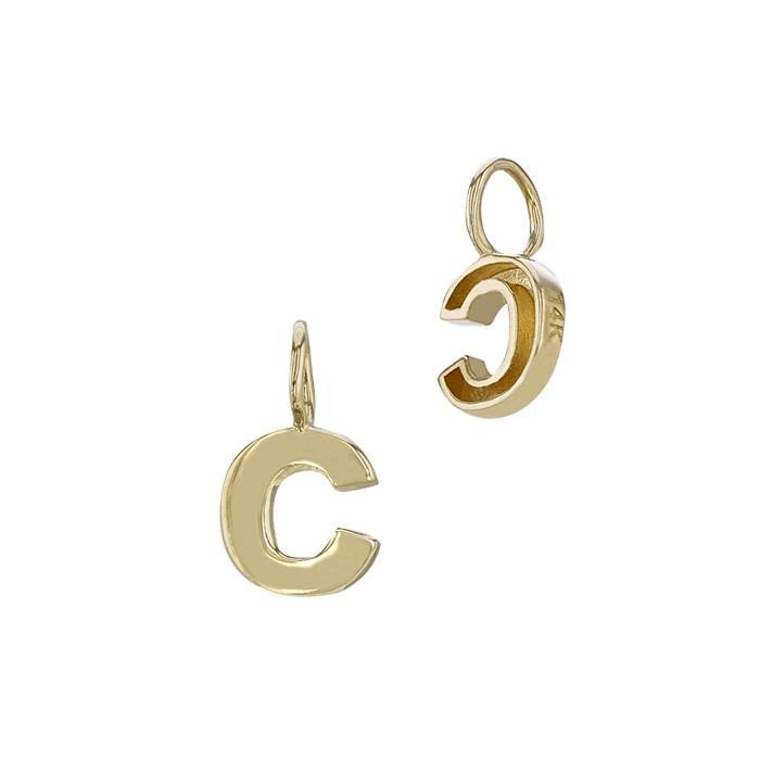 14ky 6mm letter c thick block style letter charm