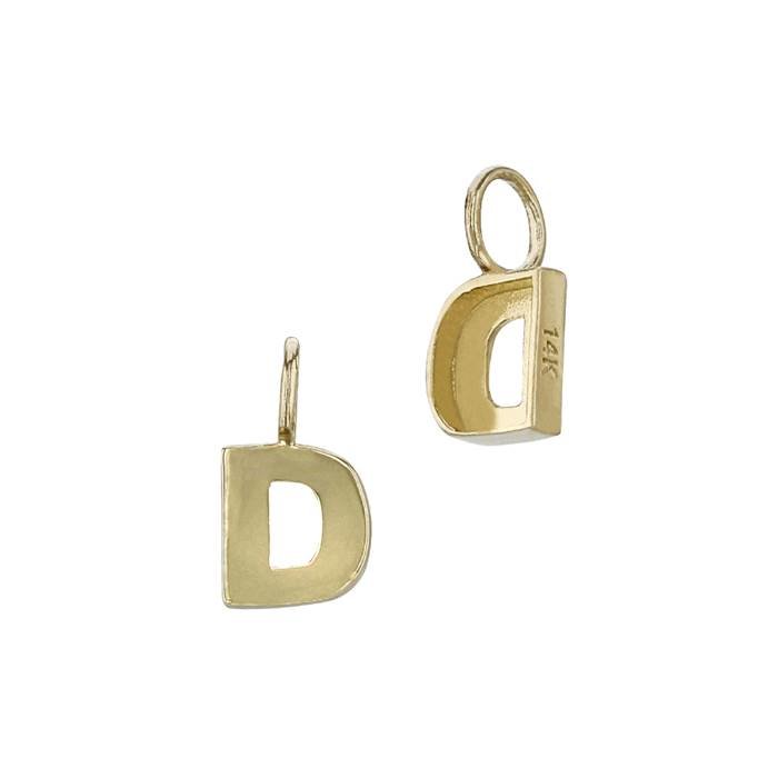 14ky 6mm letter d thick block style letter charm