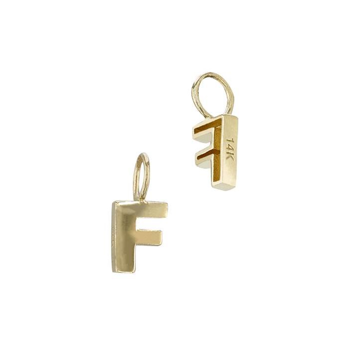 14ky 6mm letter f thick block style letter charm