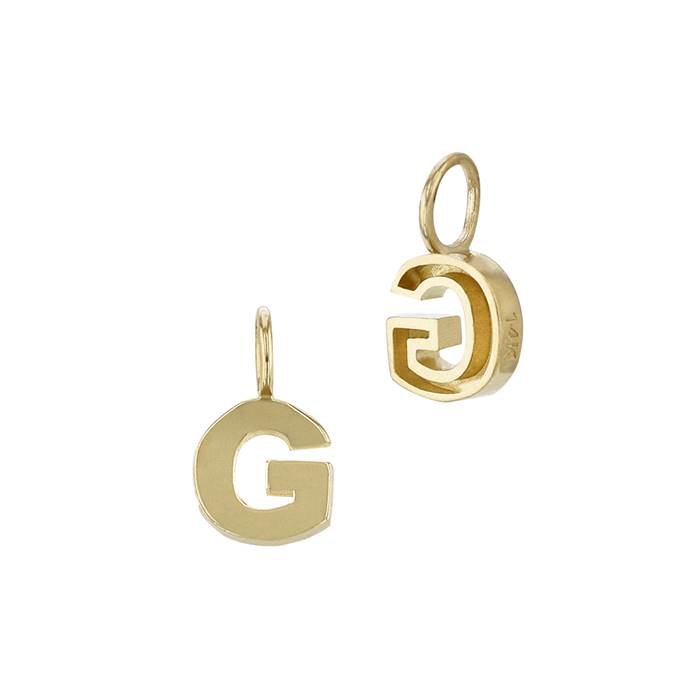 14ky 6mm letter g thick block style letter charm