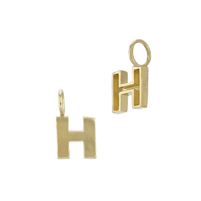 14ky 6mm letter h thick block style letter charm