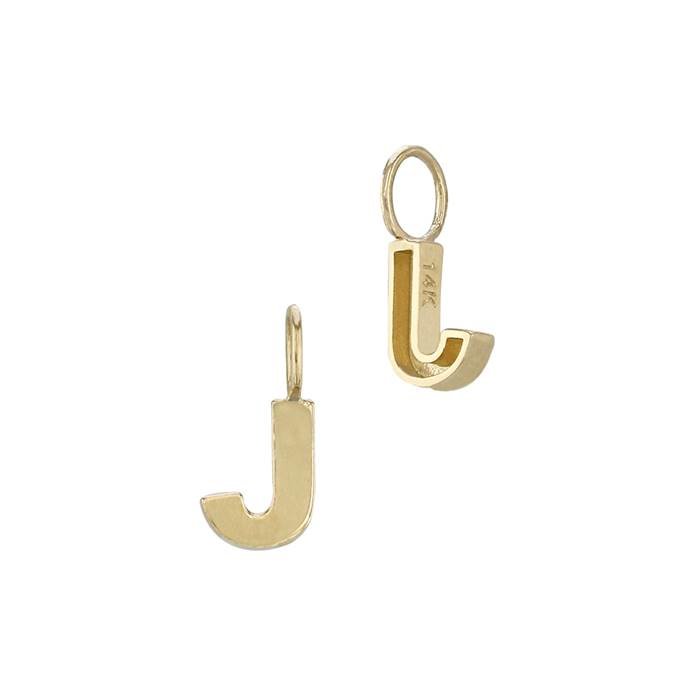 14ky 6mm letter j thick block style letter charm