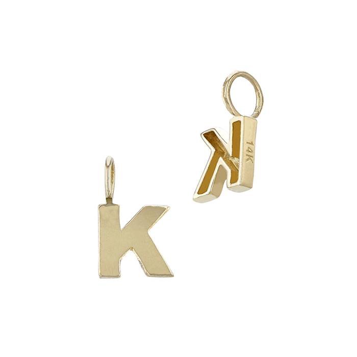 14ky 6mm letter k thick block style letter charm