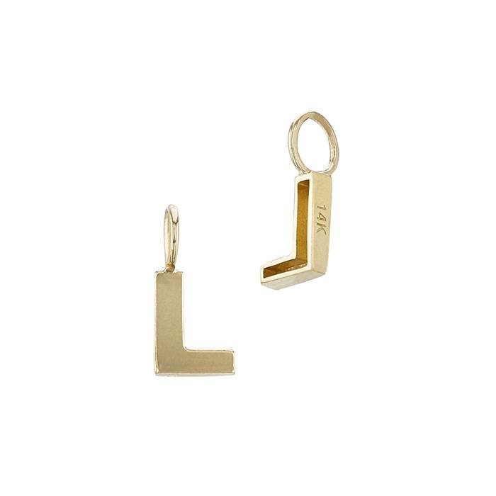 14ky 6mm letter l thick block style letter charm