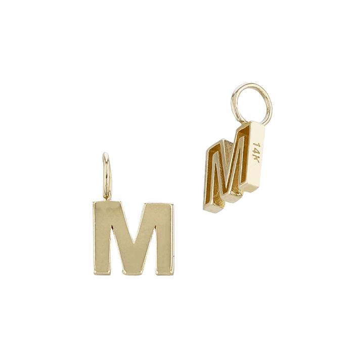 14ky 6mm letter m thick block style letter charm