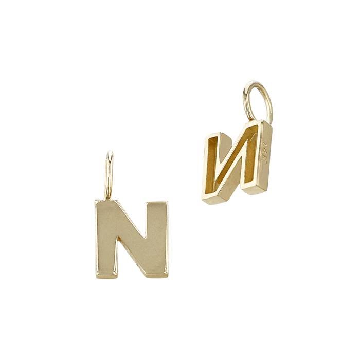 14ky 6mm letter n thick block style letter charm