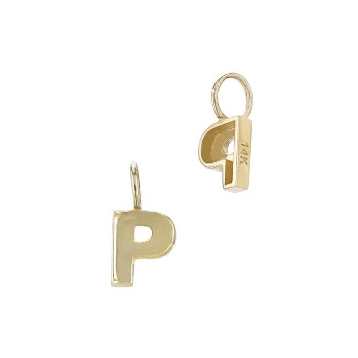 14ky 6mm letter p thick block style letter charm