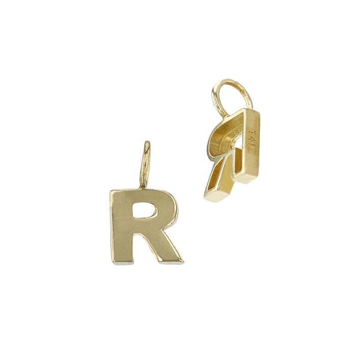 14ky 6mm letter r thick block style letter charm