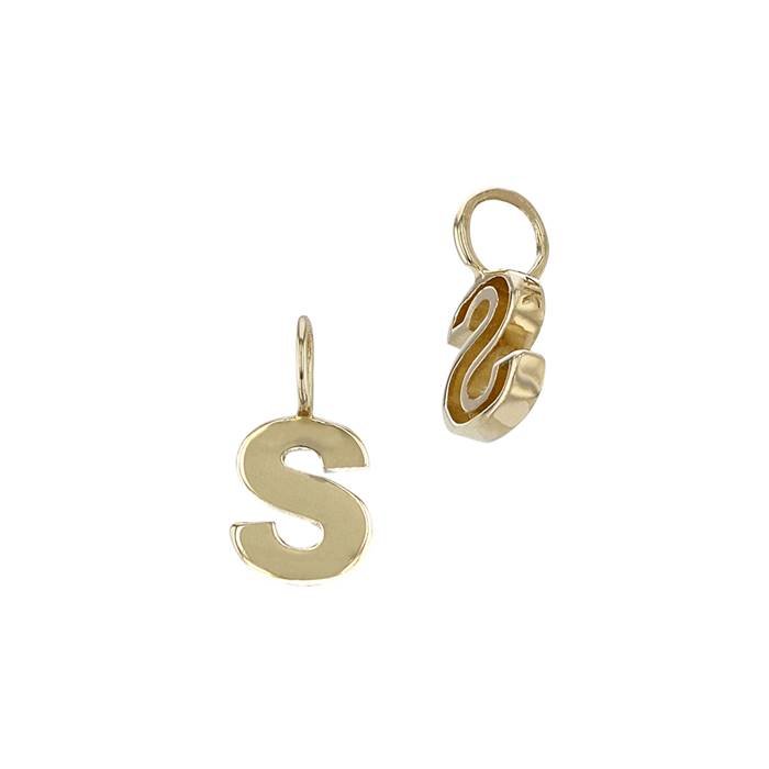 14ky 6mm letter s thick block style letter charm