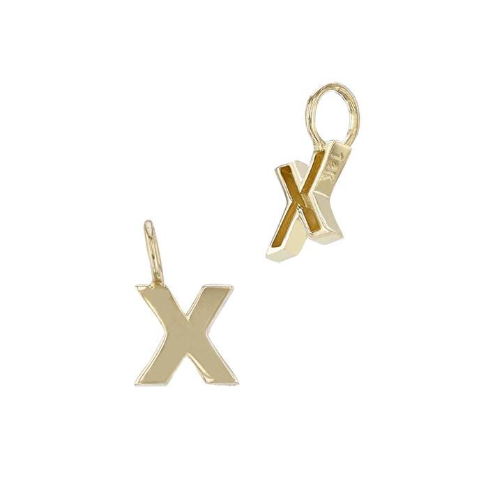 14ky 6mm letter x thick block style letter charm