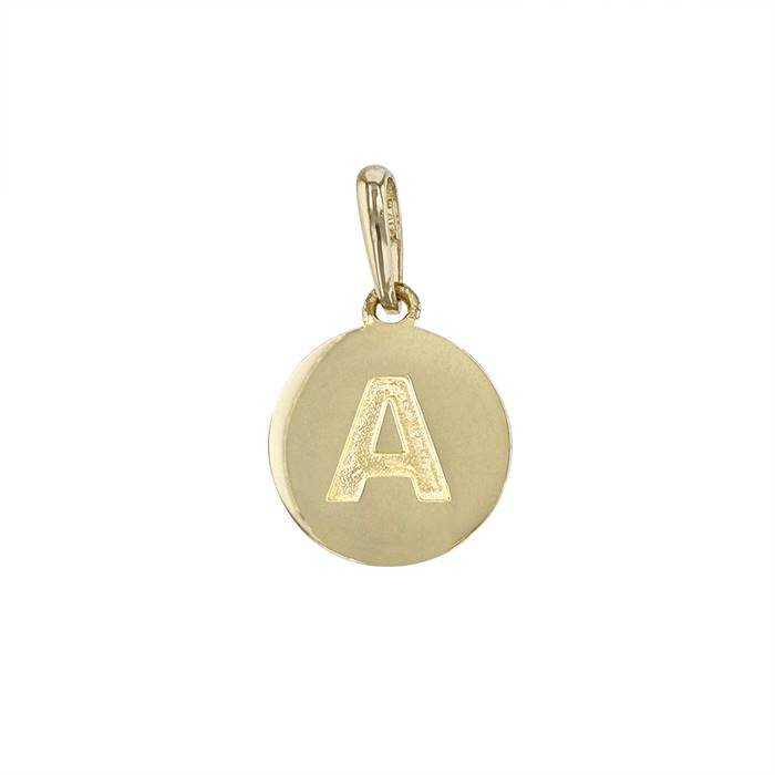 14ky 9mm letter a round disc letter charm