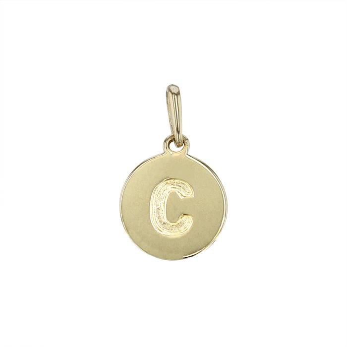 14ky 9mm letter c round disc letter charm