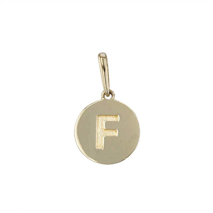 14ky 9mm letter f round disc letter charm