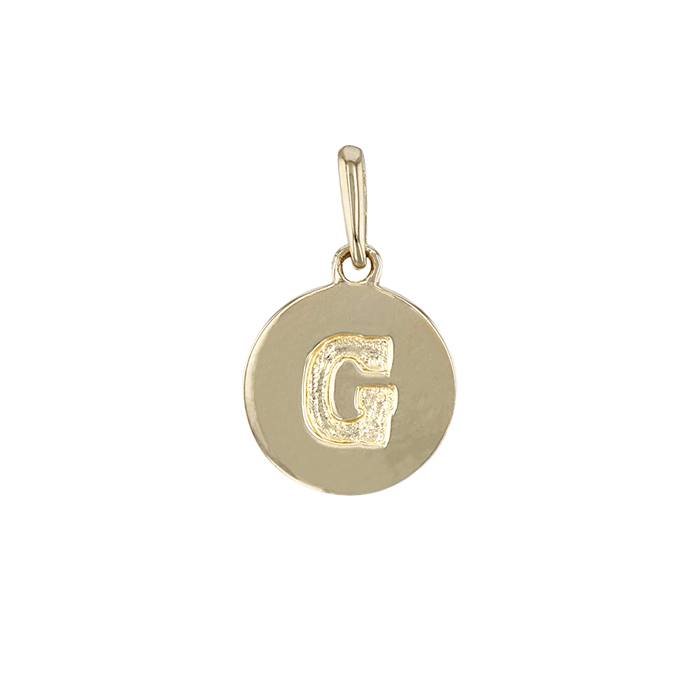 14ky 9mm letter g round disc letter charm