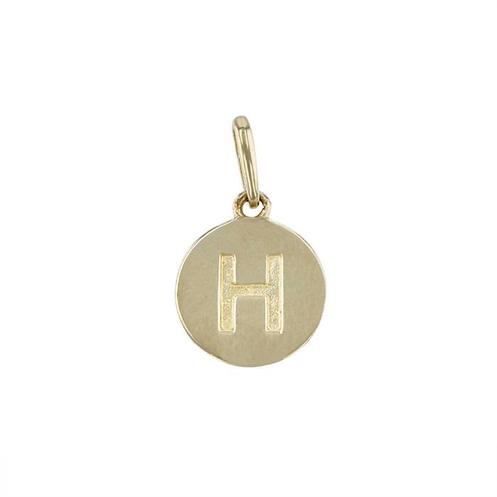 14ky 9mm letter h round disc letter charm