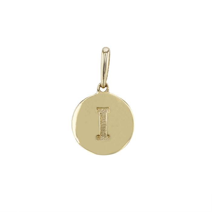 14ky 9mm letter i round disc letter charm