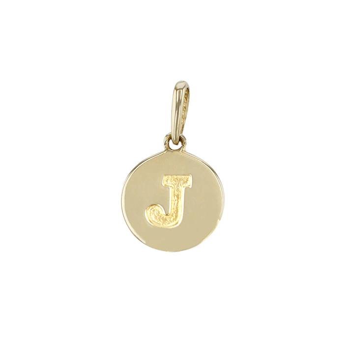 14ky 9mm letter j round disc letter charm