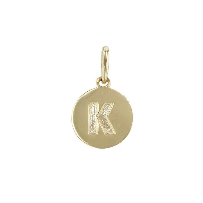 14ky 9mm letter k round disc letter charm