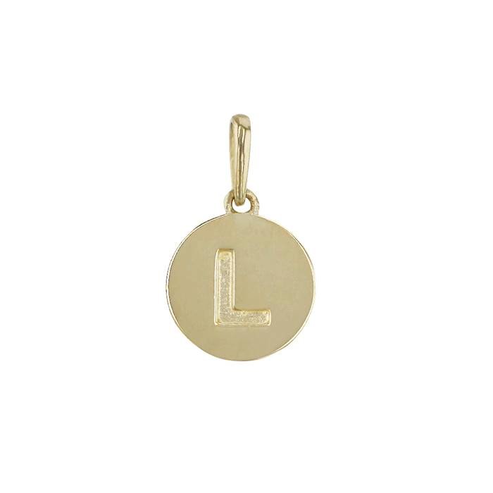 14ky 9mm letter l round disc letter charm