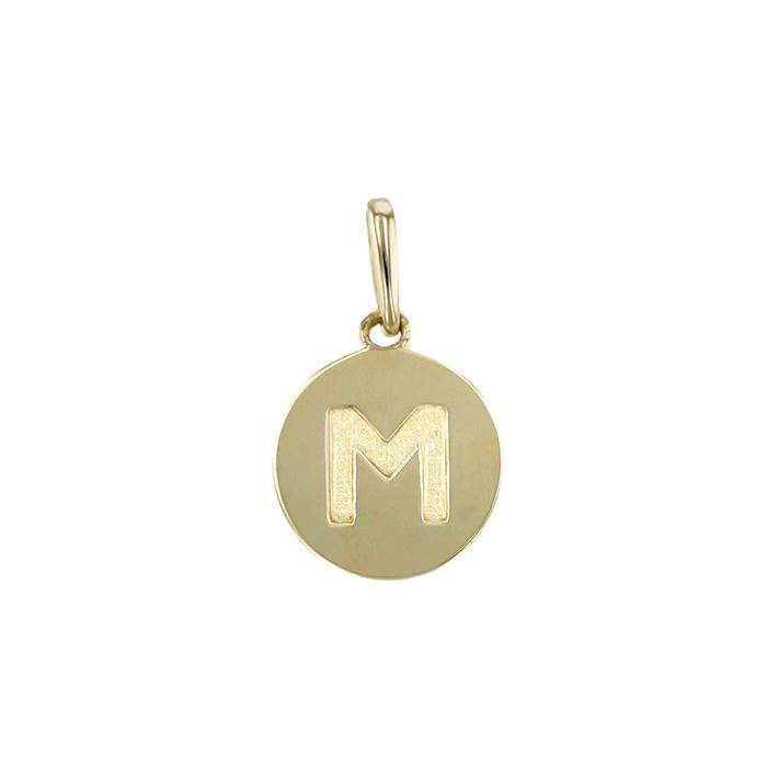 14ky 9mm letter m round disc letter charm