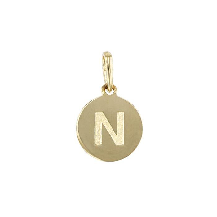 14ky 9mm letter n round disc letter charm