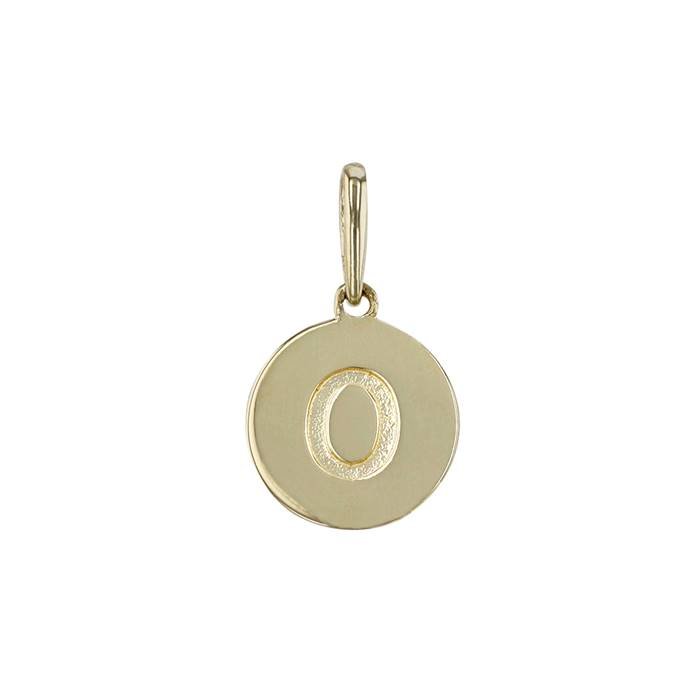 14ky 9mm letter o round disc letter charm