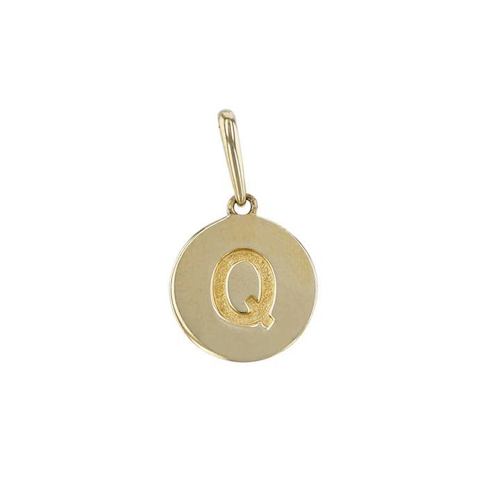 14ky 9mm letter q round disc letter charm