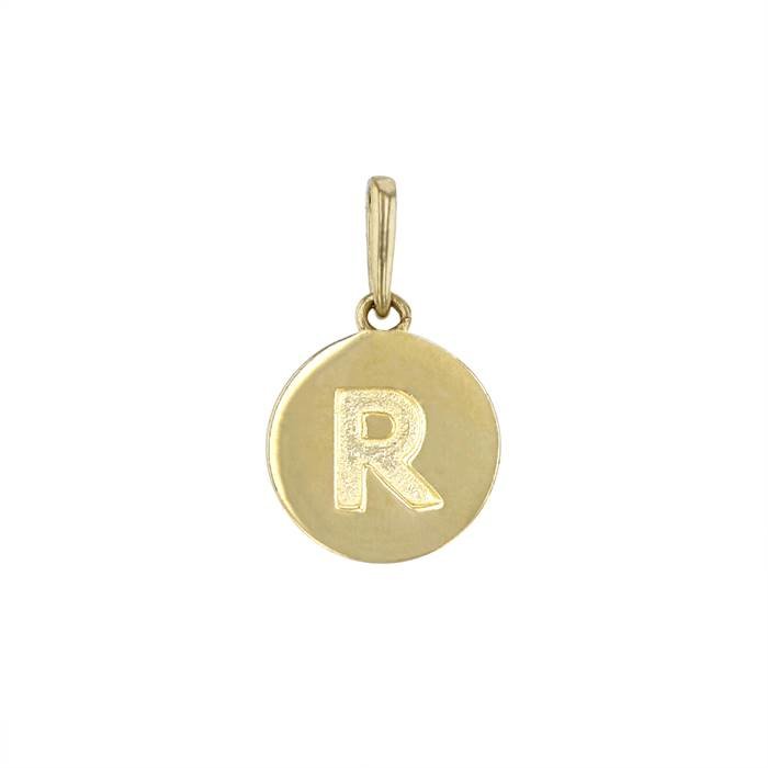 14ky 9mm letter r round disc letter charm