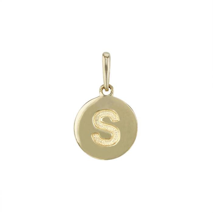 14ky 9mm letter s round disc letter charm