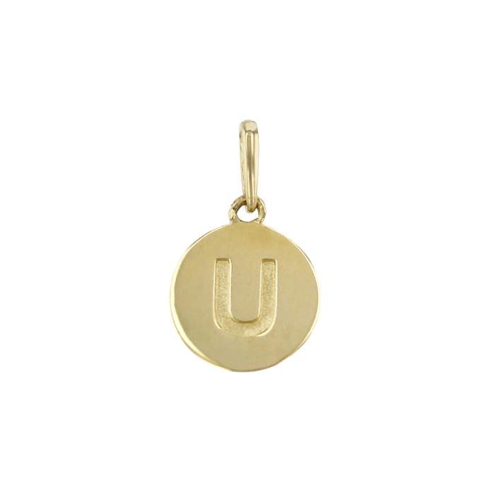 14ky 9mm letter u round disc letter charm