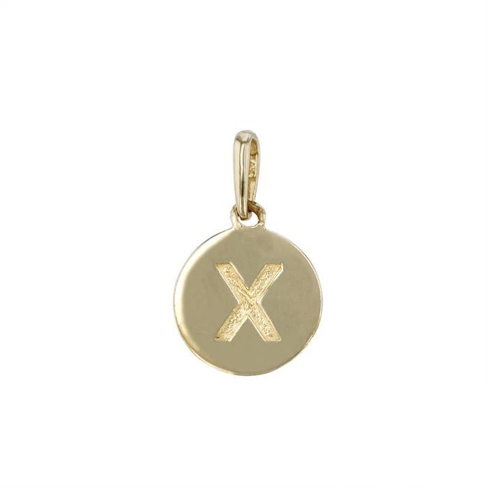 14ky 9mm letter x round disc letter charm