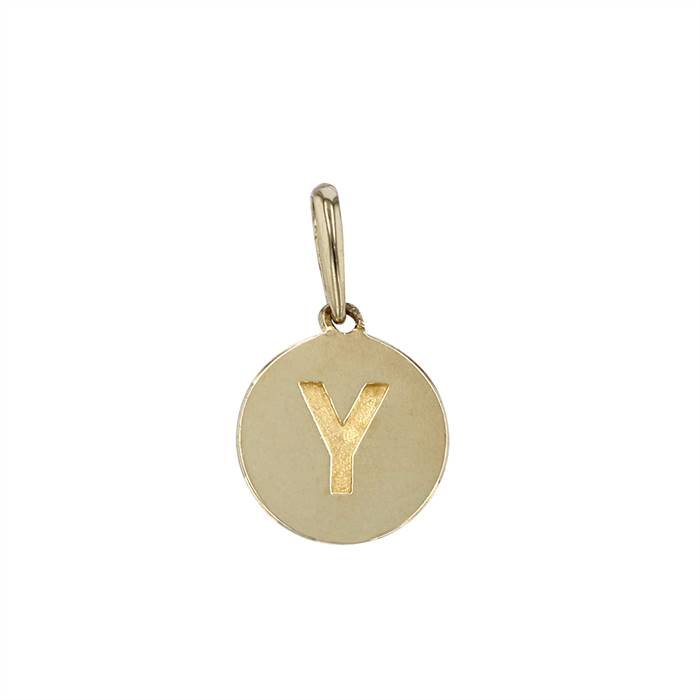 14ky 9mm letter y round disc letter charm