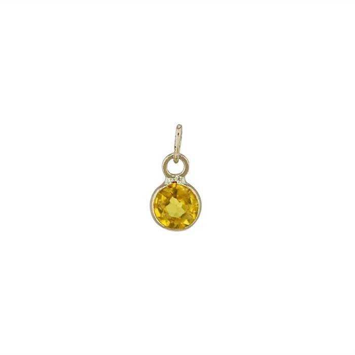 14ky 3mm round bezel set charm september birthstone yellow sapphire