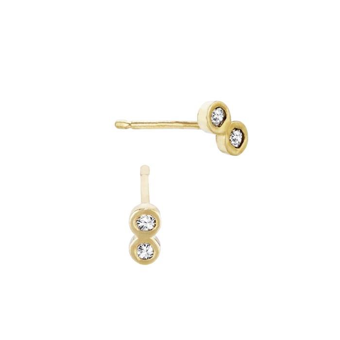 14ky 2.5x5mm 2dia .036ct diamond double round bezel stud earring (champaigne diamond)