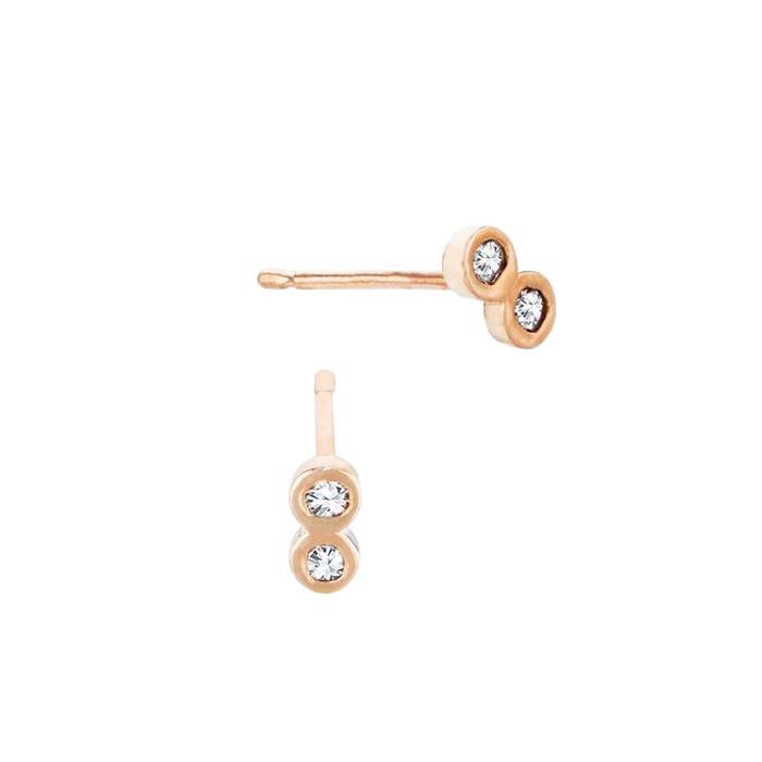 14kr 2.5x5mm 2dia .036ct diamond double round bezel stud earring (champaigne diamond)