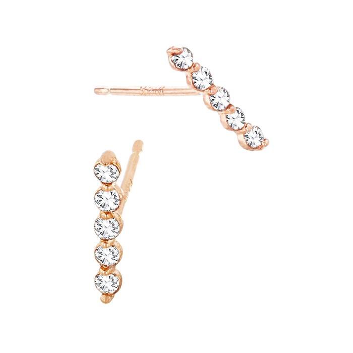 14kr 5dia .075ct 10mm diamond straight bar stud earring