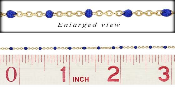 gold filled 1.5mm chain width flat oval cable satellite chain with 1.7mm blue enamel bead