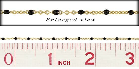 gold filled 1.5mm chain width flat oval cable satellite chain with 1.7mm black enamel bead