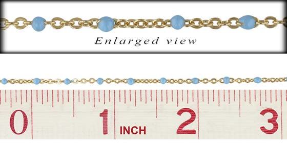 gold filled 1.5mm chain width flat cable satellite chain with 1.7mm turquoise enamel bead