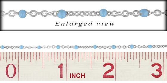 ss-rh 1.5mm chain width 1.5mm flat oval cable satellite chain with 1.7mm turqoiuse enamel bead