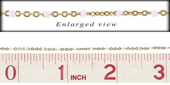 gold filled 1.5mm chain width flat cable satellite chain with 1.7mm white enamel bead