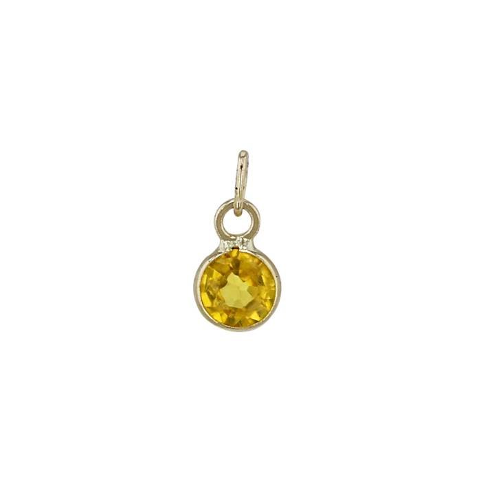 14ky 4mm round bezel set charm september birthstone yellow sapphire