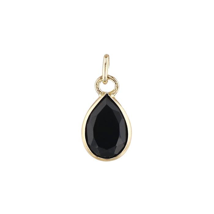 14ky 6x4mm pear shape bezel set charm august birthstone black spinel