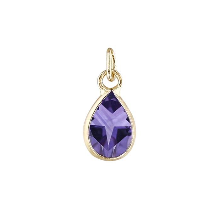 14ky 6x4mm pear shape bezel set charm february birthstone amethyst