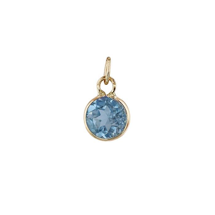 14ky 2.5mm round bezel set charm november birthstone swiss blue topaz