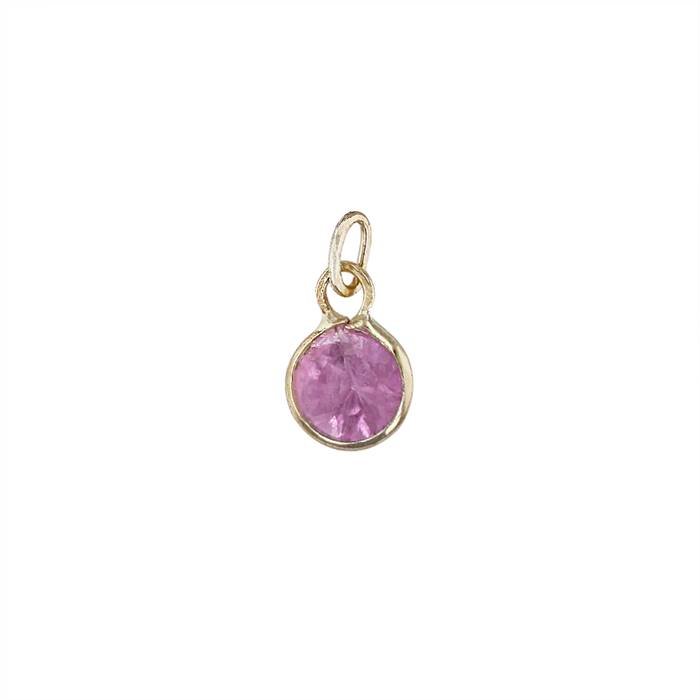 14ky 3mm round bezel set charm september birthstone pink sapphire