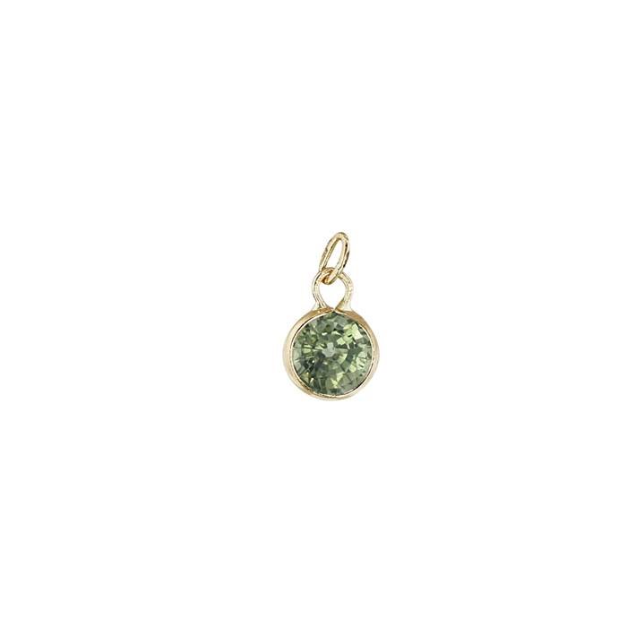 14ky 3mm round bezel set charm september birthstone green sapphire