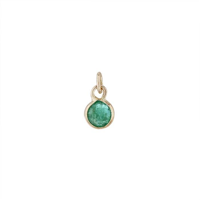 14ky 2.5mm round bezel set charm may birthstone emerald